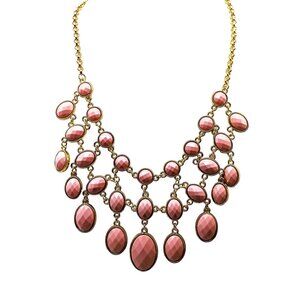 Reversible Vintage Multi Layered Bib Necklace With Faceted Pink or Grey on Gold